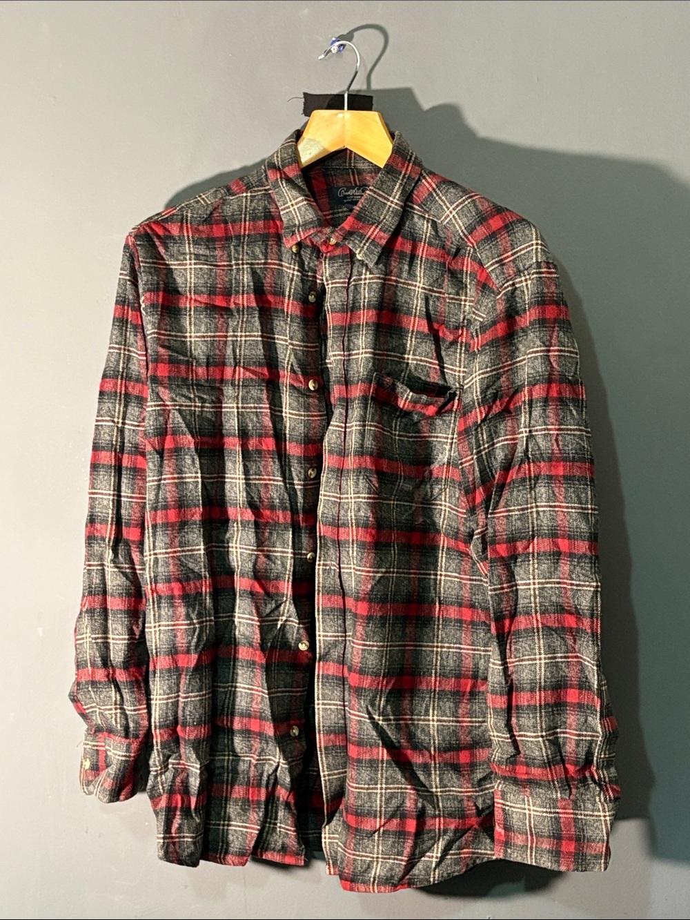 Men's Red and Gray Plaid Lightweight Shirt Jacket